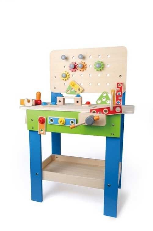 BANCO DA LAVORO MASTER gioco in legno e plastica HAPE 3+ tavolo accessoriato