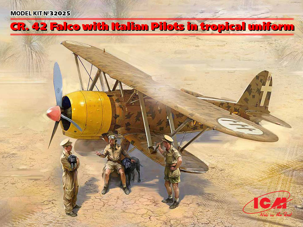 Cr.42 Falco With Italian Pilots In Tropical Uniform 1:32 Plastic Model Kit ICM