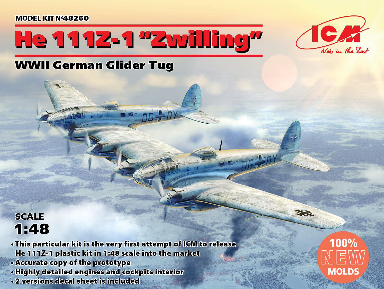 He 111z-1 Zwilling, WWII German Glider Tug 1:48 Plastic Model Kit ICM
