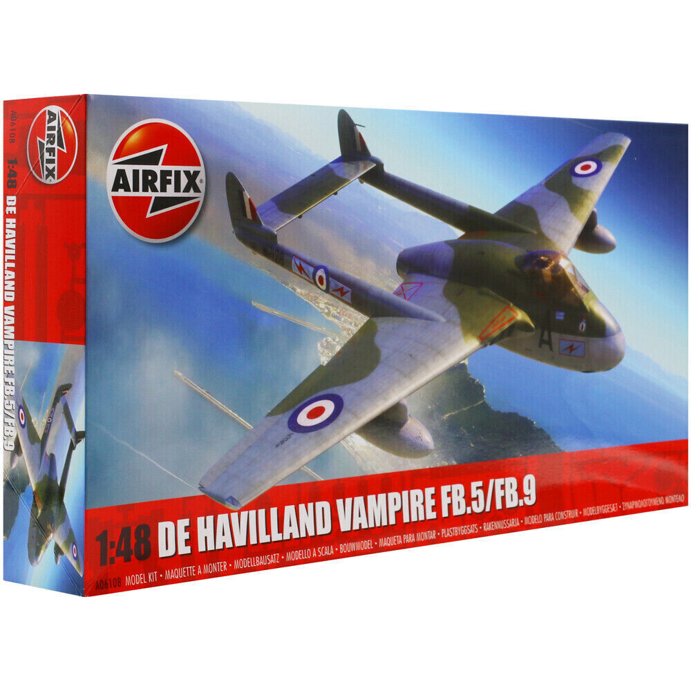 AIRFIX 1:48 KIT AEREO DE HAVILLAND VAMPIRE FB.5/FB.9 LUNGHEZZA 19,5cm ART A06108