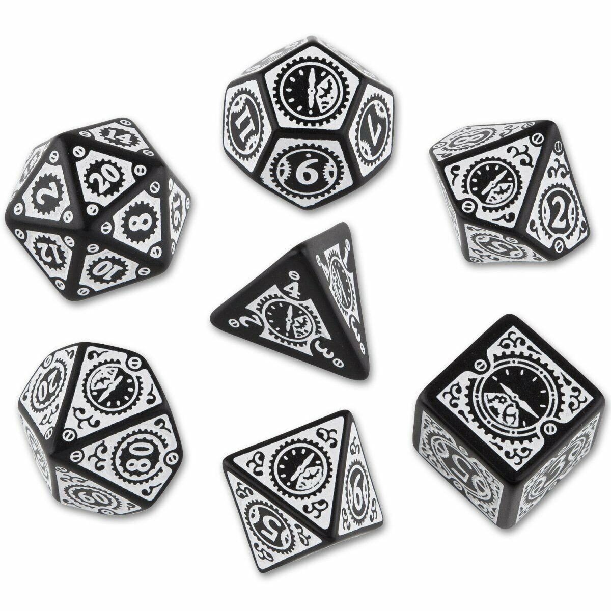 Dadi Q-Workshop Steampunk Clockwork Black & White Dice Set