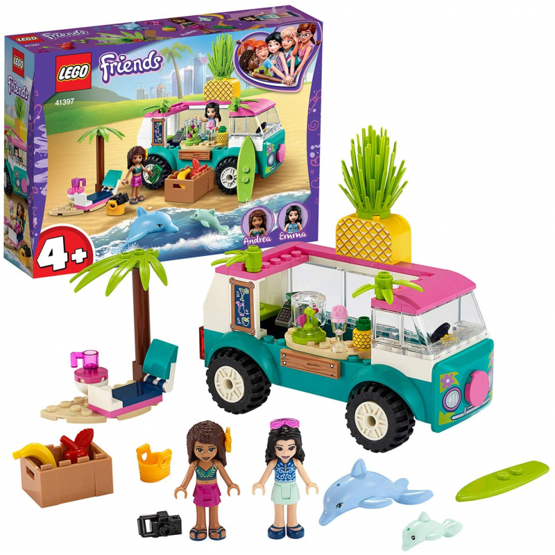 Lego Friends - Il Furgone dei Frullati - Playset con Emma, 2 Delfini e Una Spiag