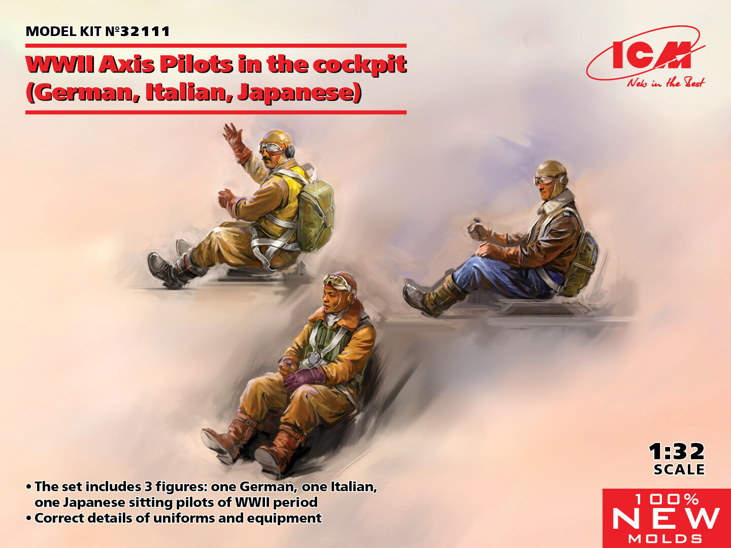 WWII Axis Pilots In The Cockpit German, Italian, Japanese 1:32 Plastic Model Kit