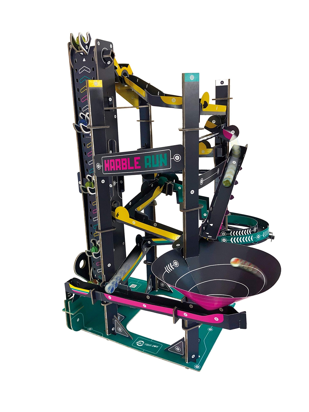 Build Your Own Cardboard Marble Run - Includes x10 Swirly Glass Marbles - Eco Fr