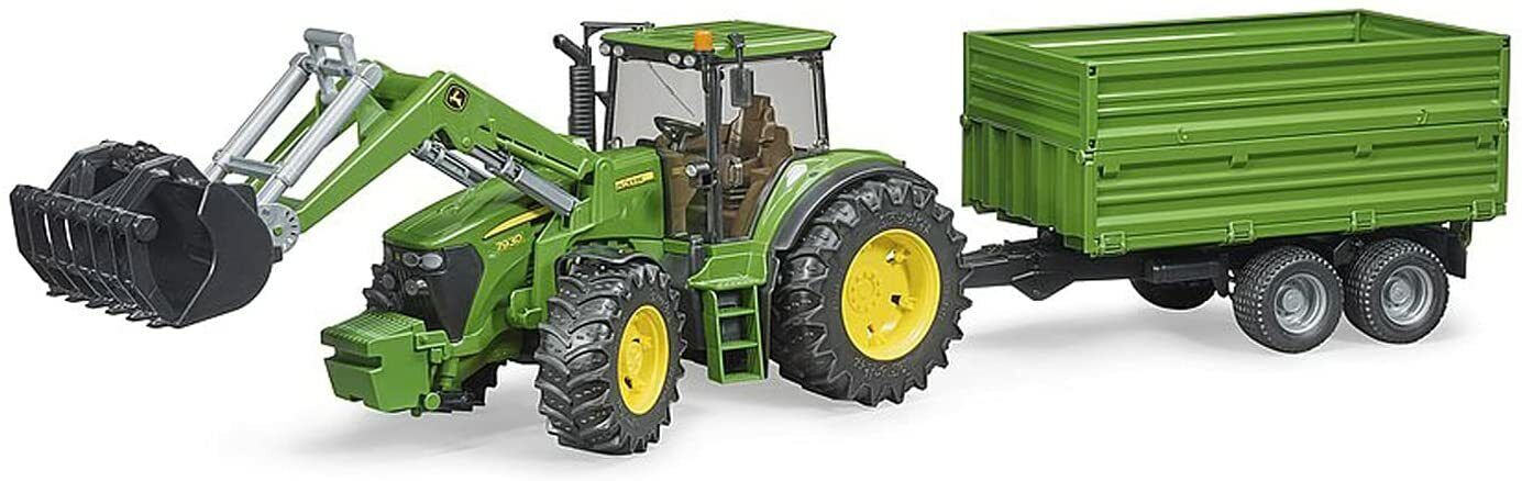 Bruder 03055 - Trattore John Deere 7930 Trattore con Benna e Rimorchio scala 1/1