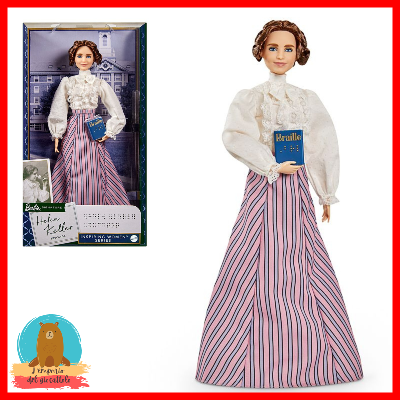 Barbie inspiring women Helen Keller nuova bambola edizione da collezione mattel