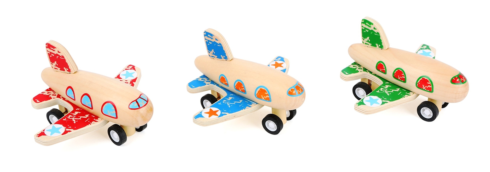 Small Foot 10688 Wooden Along Airplane Three Different Versions, Stable Rubber T