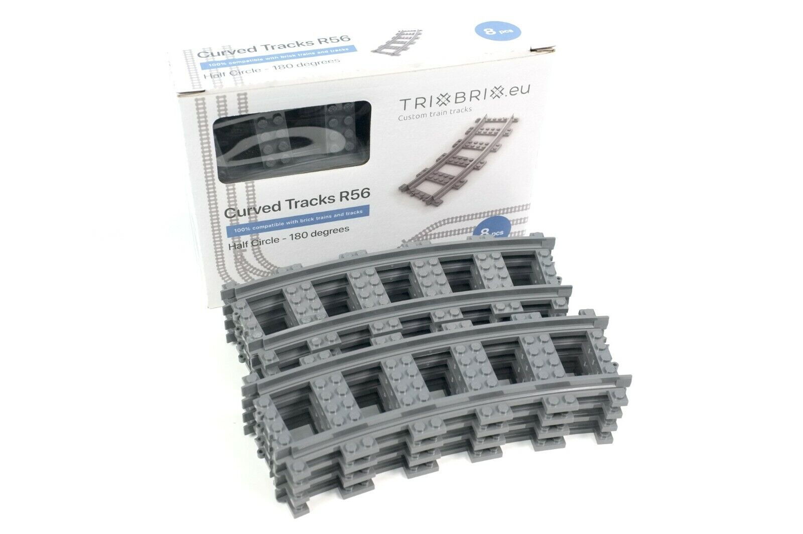 Trixbrix Curved Tracks R56 -8pcs - compatible with L EGO 60197 60198 10277 60205