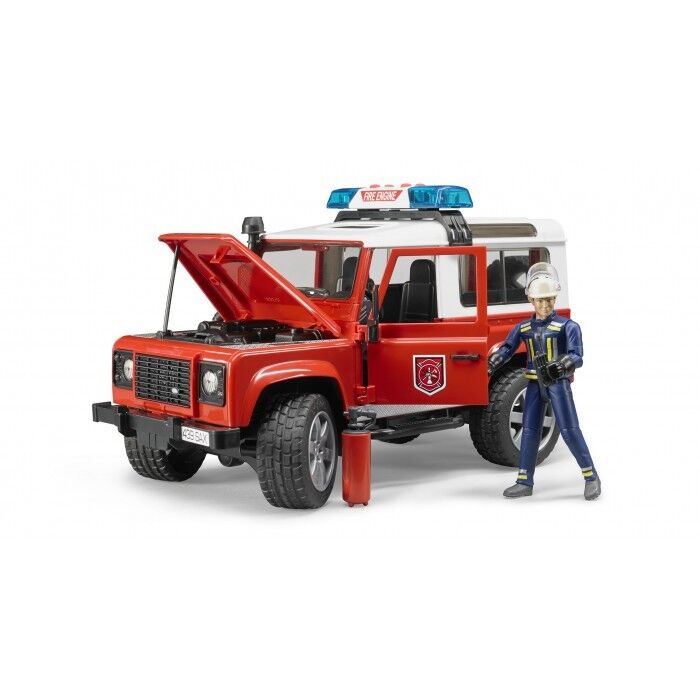 BRUDER 1:16 JEEP LAND ROVER DEFENDER STATION WAGON CON VIGILE DEL FUOCO   02596