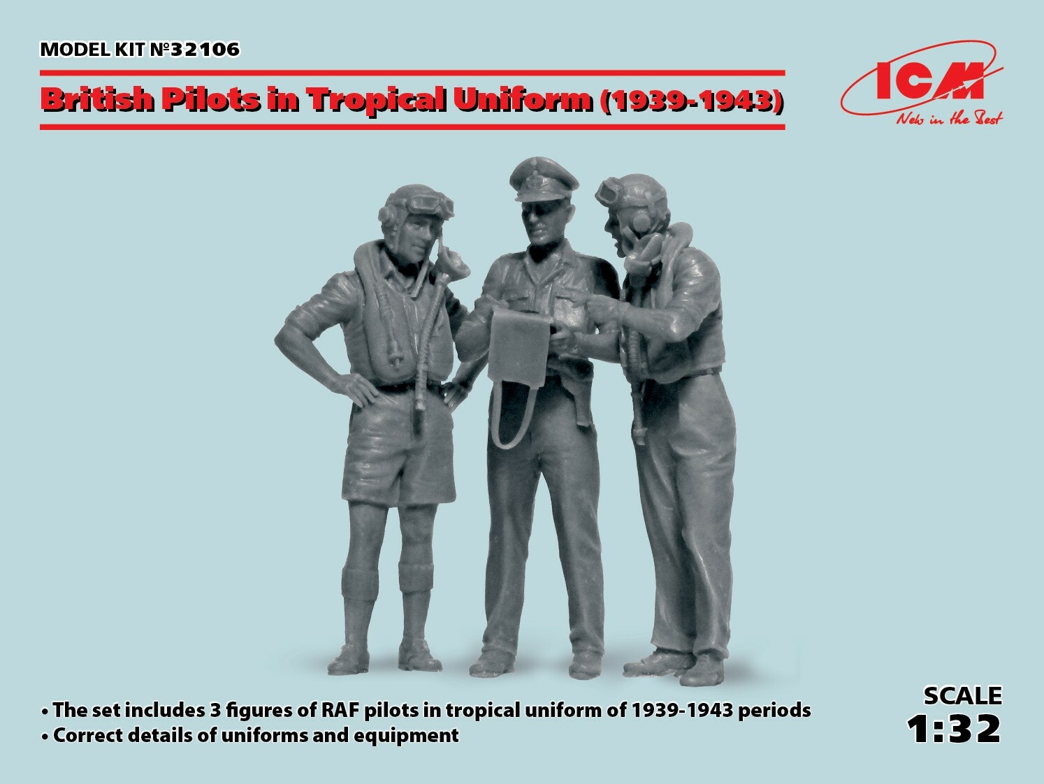 British Pilots In Tropical Uniform (1939-1943) Figure New Molds 1:32 Plastic Kit