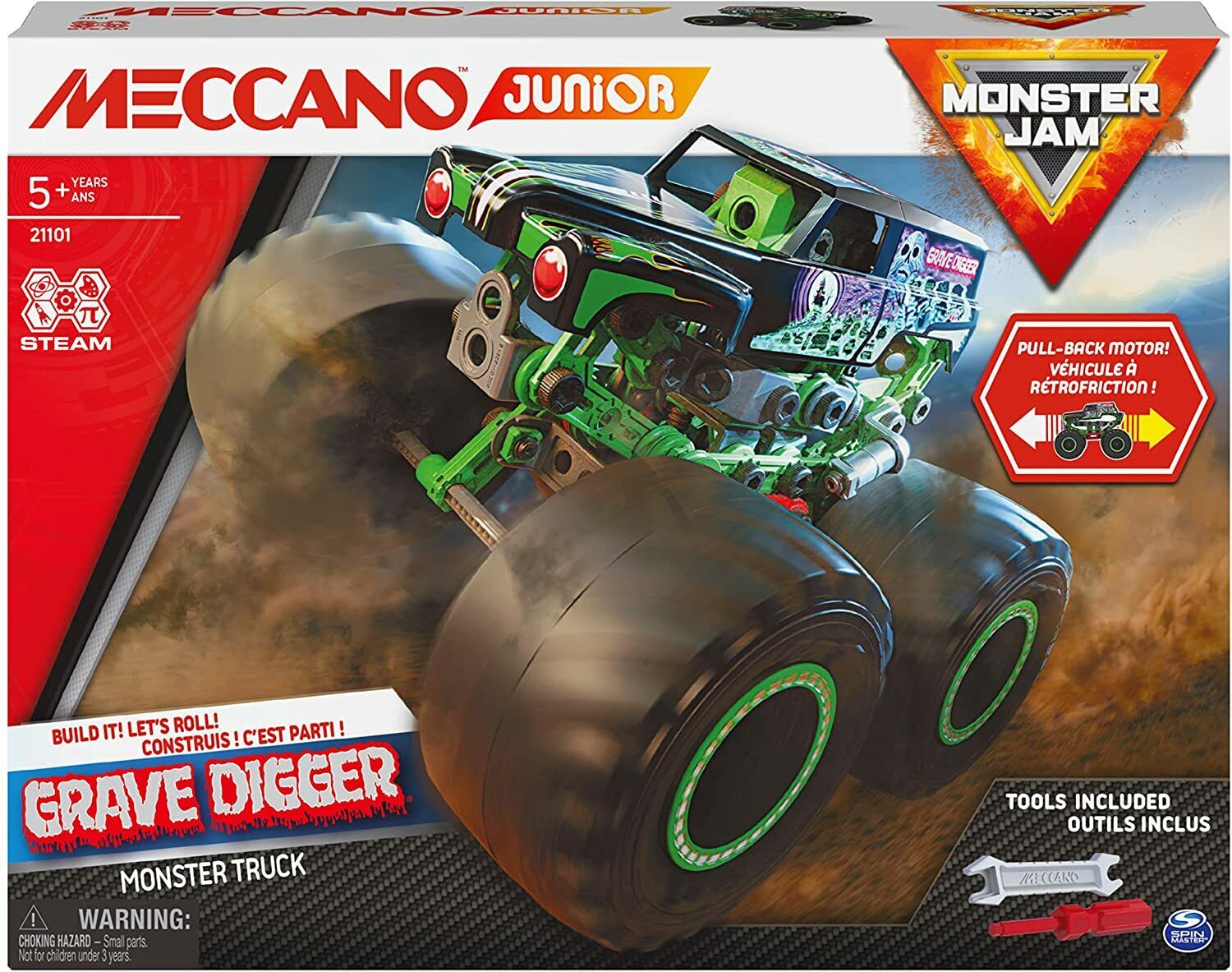 Meccano Junior, kit di costruzione veicolo Grave Digger Monster Jam, con...
