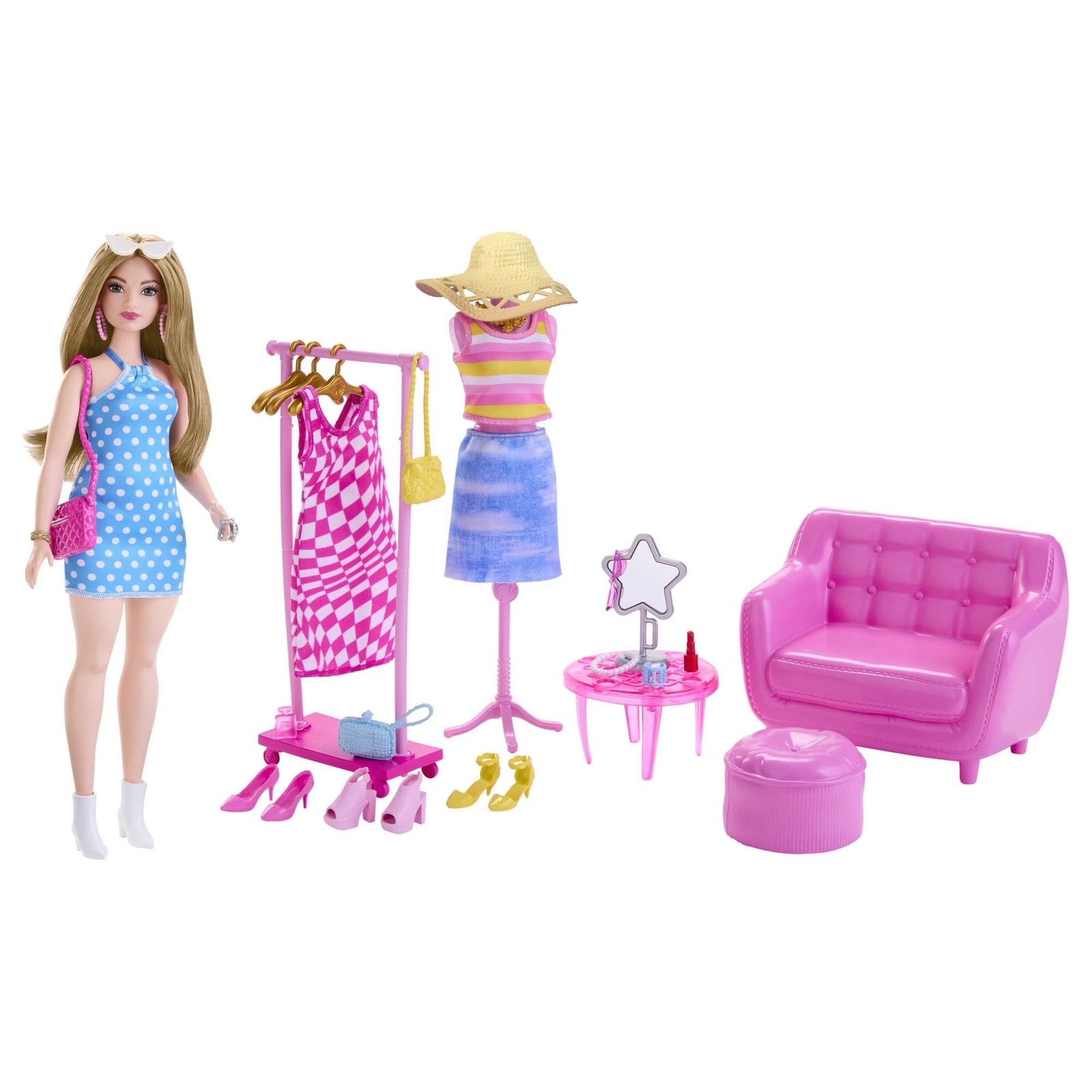 Barbie Doll and Fashion Set, Barbie Clothes with Closet Accessories like Rack an