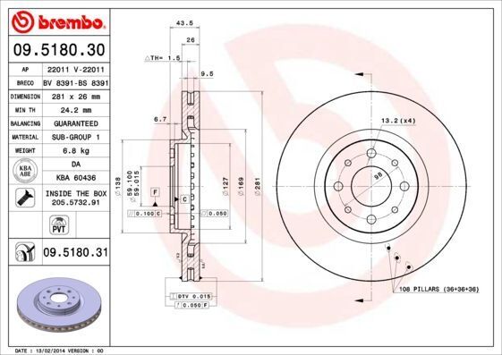 BREMBO Discofreno  09.5180.30