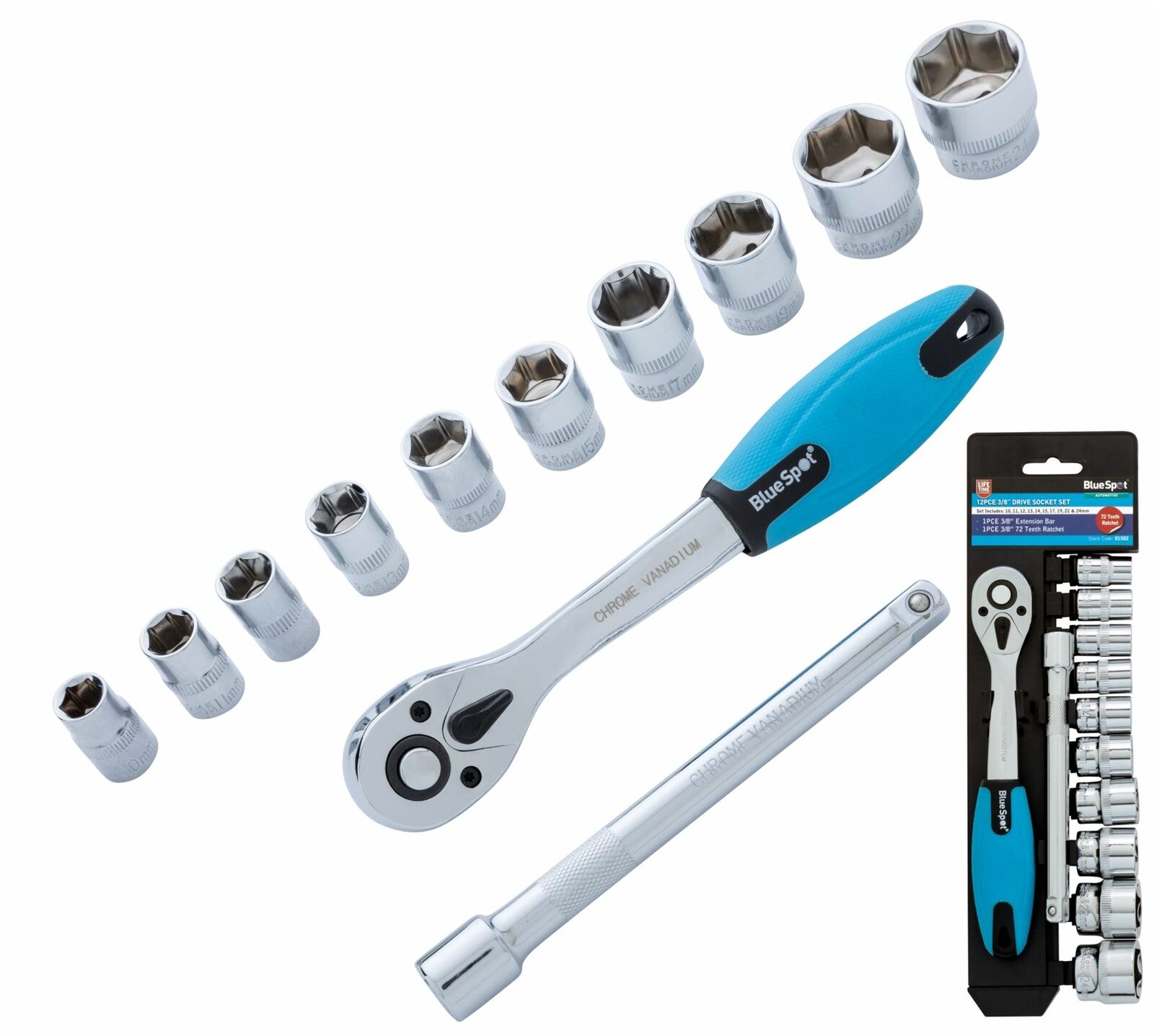 Metrico Presa 1cm Chiave a Cricchetto Estensione Set Barre 10mm 24mm 12Pc 01502