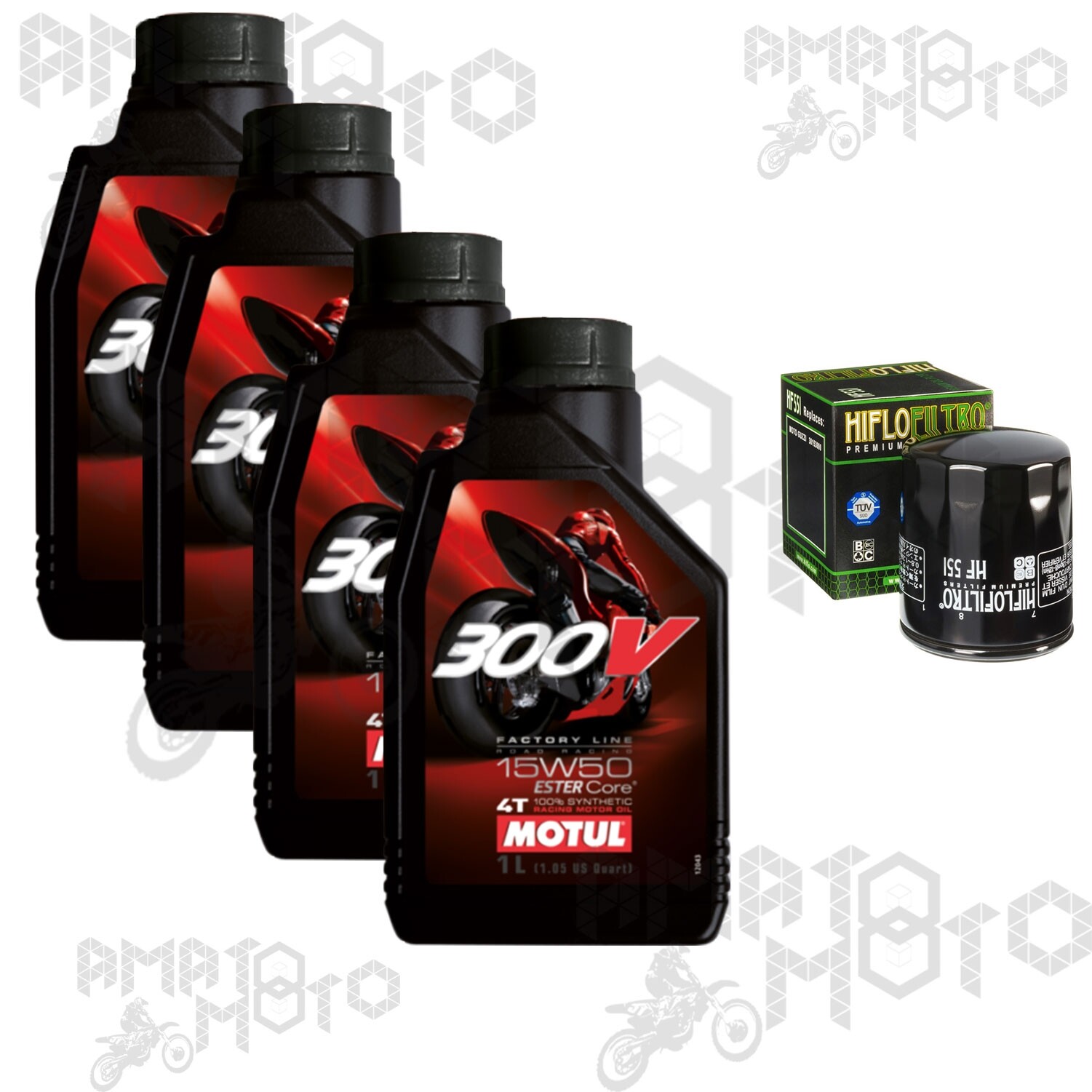 TAGLIANDO 4 LITRI + FILTRO OLIO MOTUL 300V 15W50 SINTETICO 4T FACTORY LINE