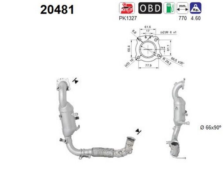63 KW 85 CV CATALIZZATORE PER Ford Fiesta VII HJ, HF 1.0 EcoBoost
