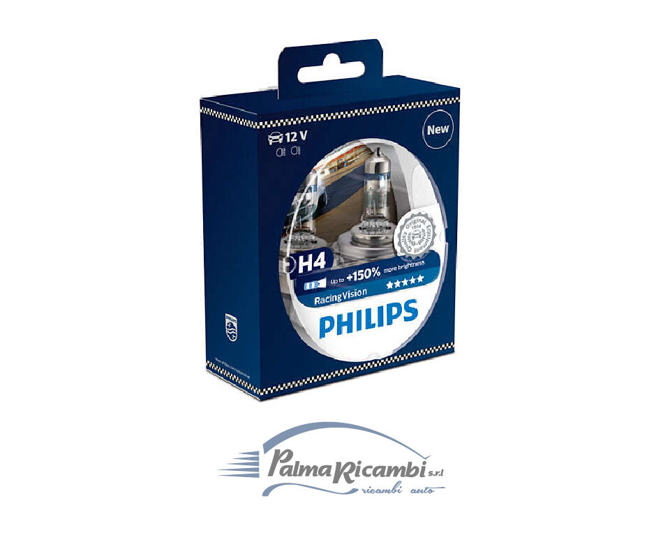 COPPIA LAMPADE PHILIPS H4 12V 55W RACING VISION +150% DI LUMINOSITA 12342RVS2
