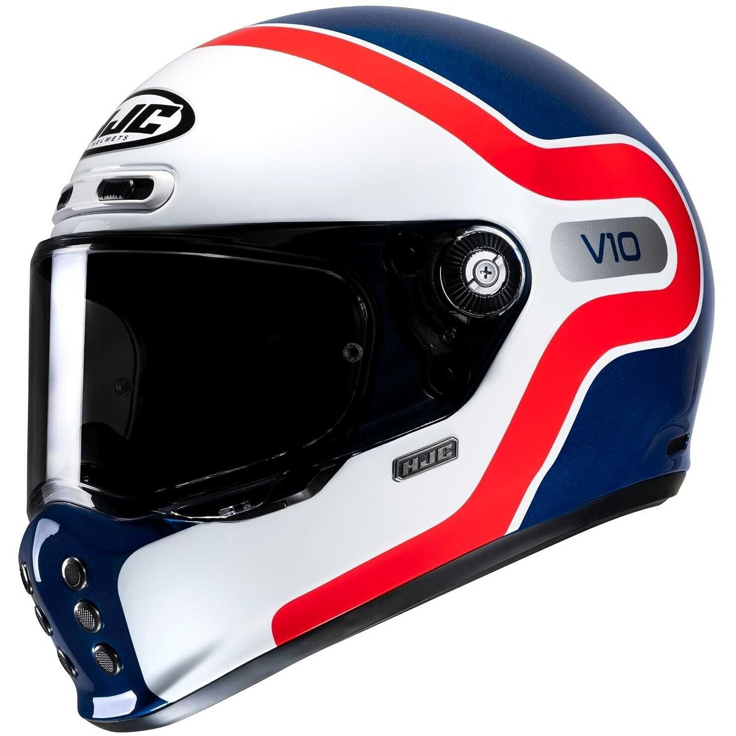 CASCO MOTO INTEGRALE VINTAGE FIBRA HJC V10 GRAPE MC21 BIANCO BLU ROSSO TG M