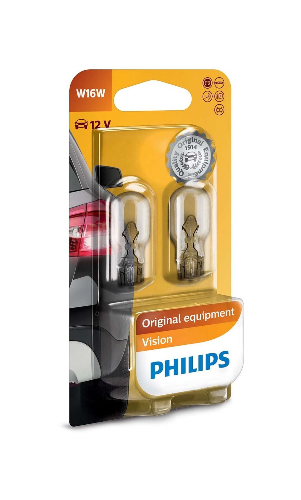 PHILIPS W16W 12067B2 12V 16W Vision Segnale interno alogeno W2,1x9,5d TwinPack