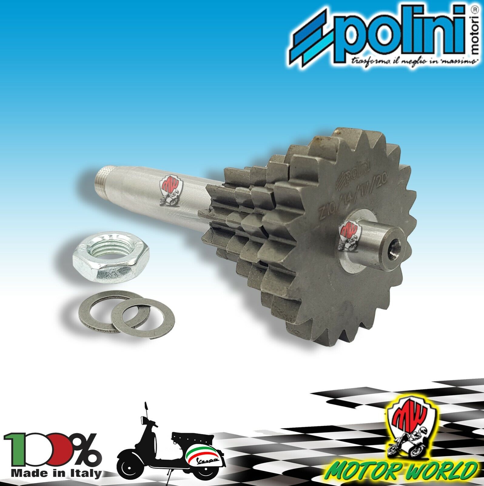 INGRANAGGIO PRIMARIO POLINI 3a/4a CORTA PIAGGIO VESPA 50/125 ET3 Z=10/14/17/20