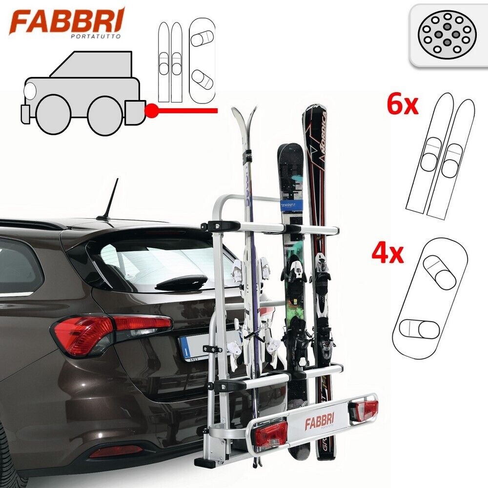 Portascì e Snowboard versatile per Gancio Traino 6 paia di sci / 4 Snowboard