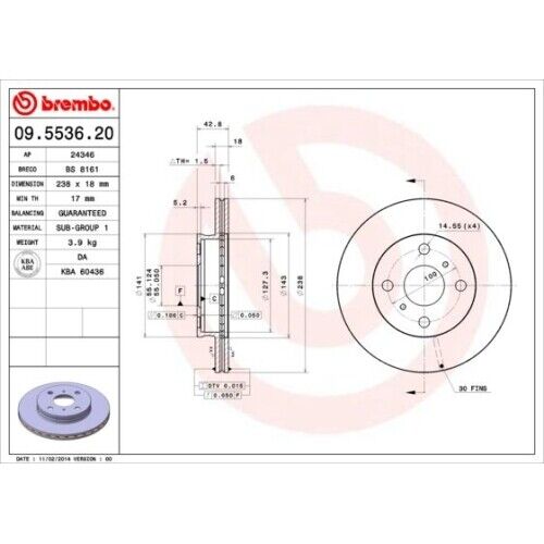 Discofreno Brembo 09.5536.20 Prime Line per Toyota Assale Anteriore