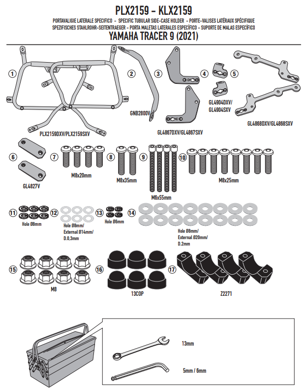 GIVI KIT Portavaligie laterale Monokey per Yamaha Tracer 9 / GT 2021 2022