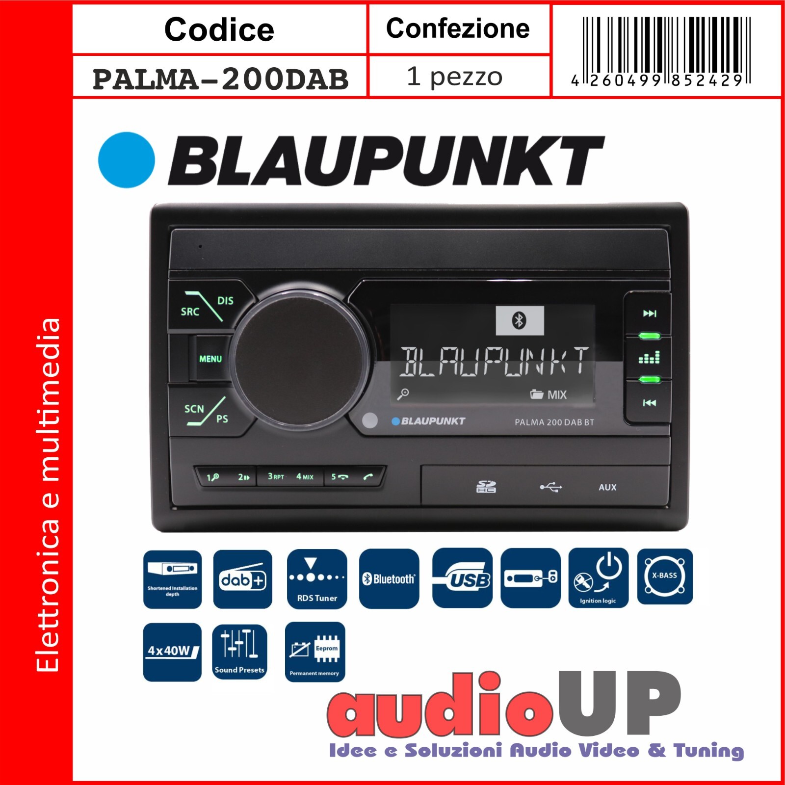 AUTORADIO DUE DIN MECHLESS CON RDS E BLUETOOTH PRESA USB E LETTORE SD CARD.