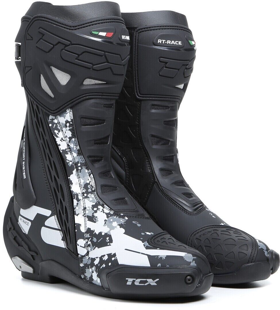 STIVALI BOOTS MOTO RACING TCX RT-RACE BLACK WHITE GREY TCS TORSION CONTROL TG 42