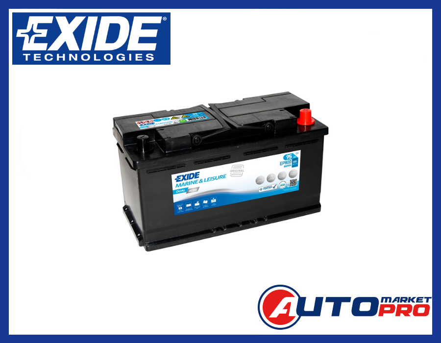 BATTERIA EXIDE EP800 DUAL AGM 96AH 850A PER NAUTICA E TEMPO LIBERO