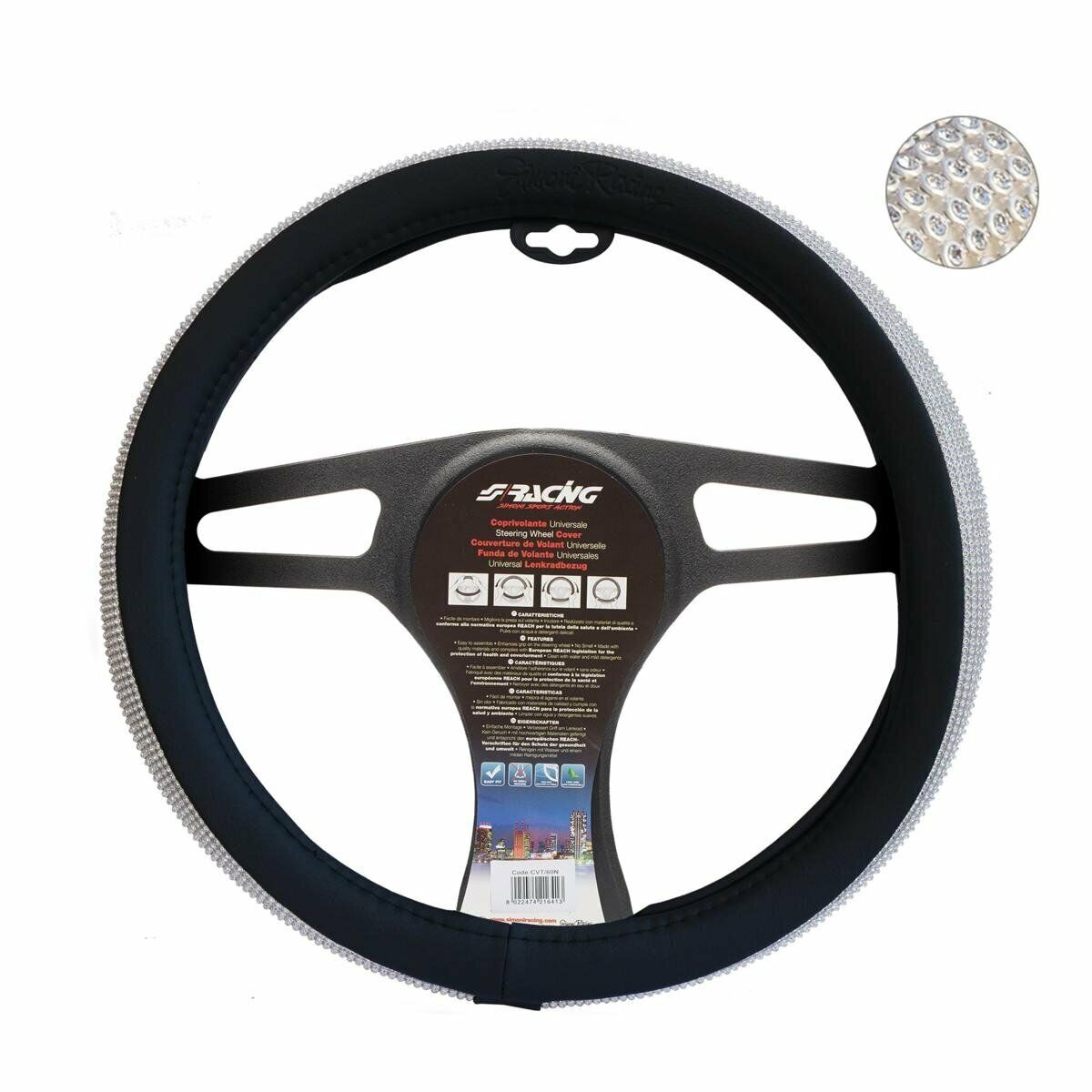 Coprivolante auto diametro 37-39cm Simoni Racing Black & Diamonds eco-pelle