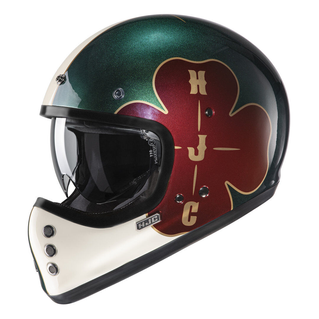 HJC V60 OFERA MC4 VERDE ROSSO TG S CASCO MOTO INTEGRALE SCRAMBLER VINTAGE FIBRA
