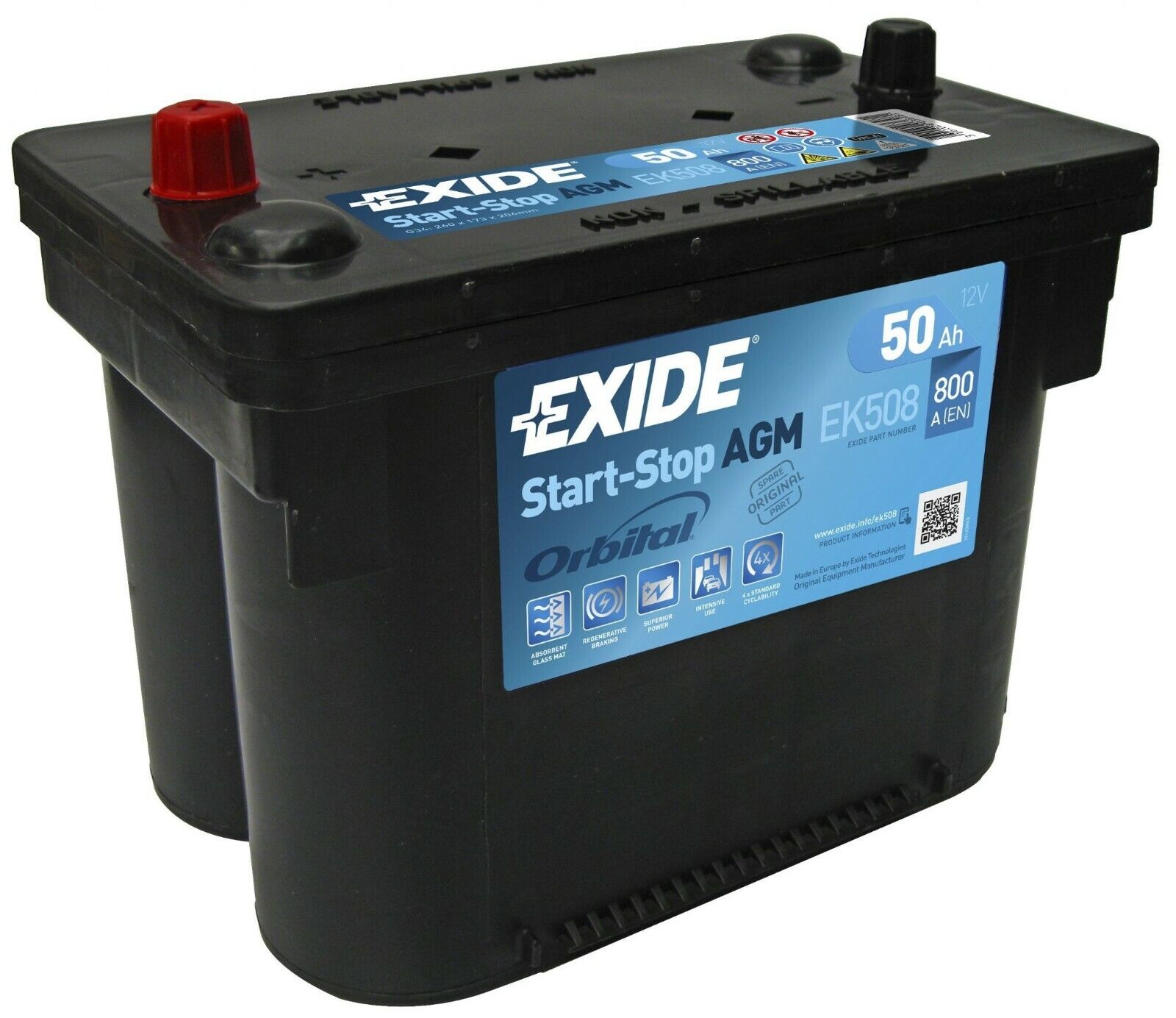 BATTERIA AUTO EXIDE 50Ah 800A 12v FIAT FREEMONT EQUIVALENTE OPTIMA RTC4.2 RED