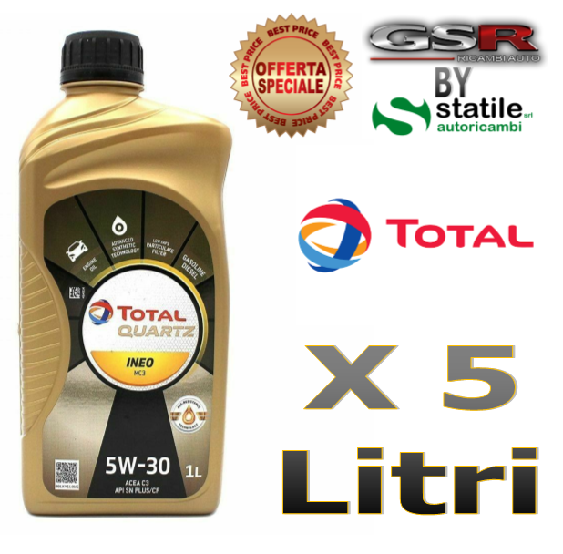 5 LITRI OLIO TOTAL 5W30 QUARTZ INEO MC3  PER TAGLIANDO