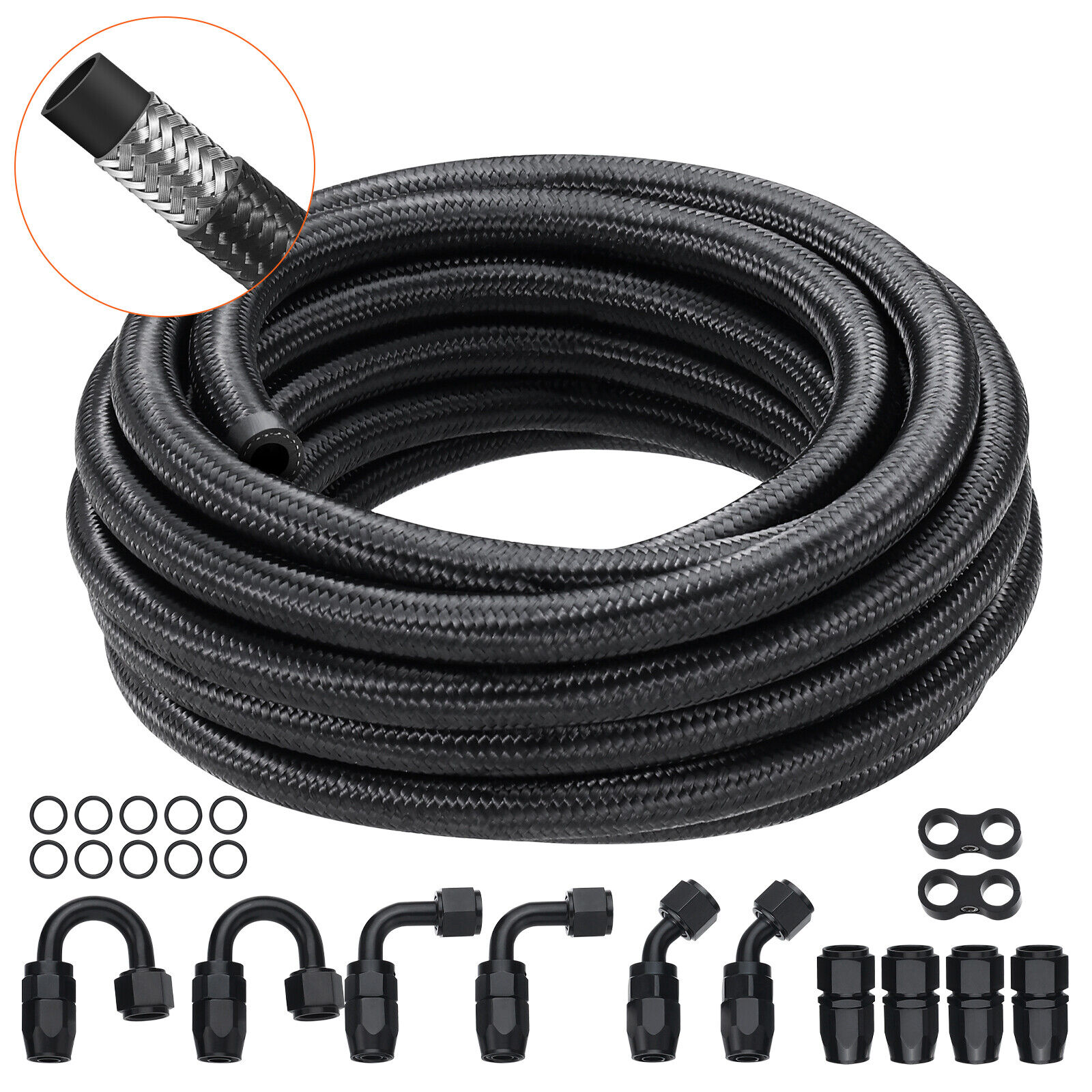 VEVOR 6AN 20 FT Kit Linea Carburante Acciaio Inox Nylon 12 Raccordi per Tubi