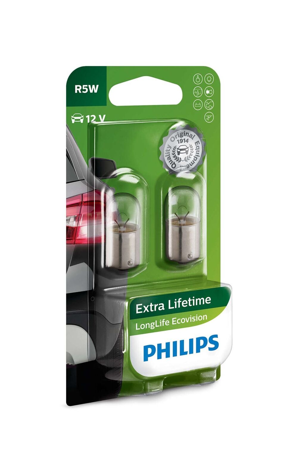 2x R5W Indicatori Bulbi 5W PHILIPS LongLife EcoVision 12821LLECOB2 BA15s