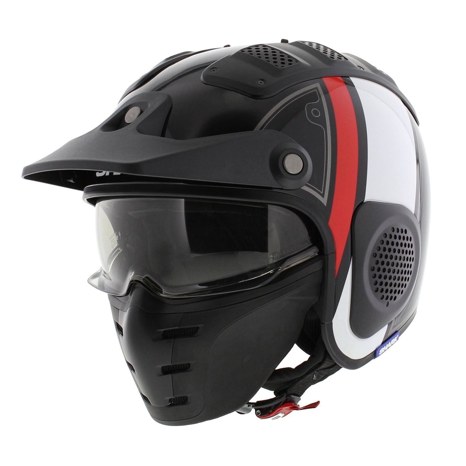 Casco da trial Shark X-Drak Terrence nero lucido bianco rosso KWR - Maat XS