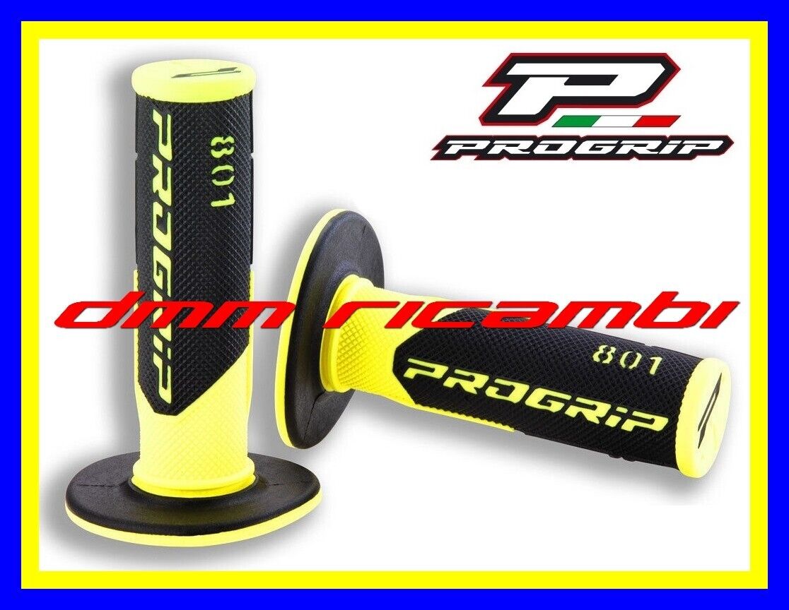 Manopole Cross PROGRIP 801 Moto Scooter Mini Pit-Bike Enduro Motard Giallo Fluo