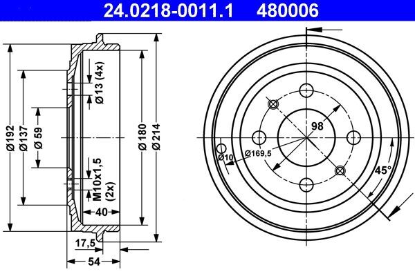 ATE Tamburo freno  24.0218-0011.1