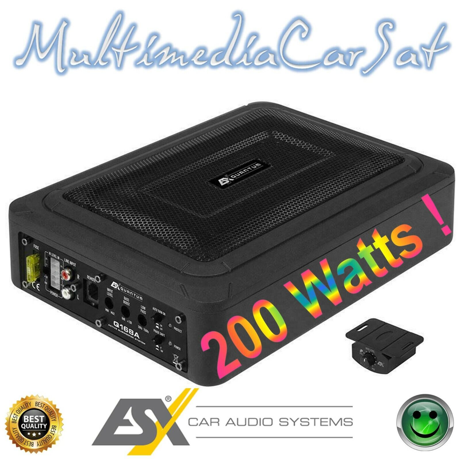 Subwoofer Auto Slim Sotto Sedile ESX Amplificato Attivo 20 cm 8" 200 Watts Q168A