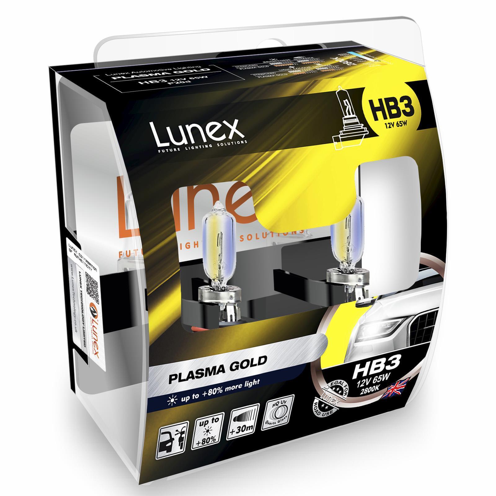 HB3 Auto Lampadine Alogene Faro Fanale Lunex Plasma Gold 2800K Set
