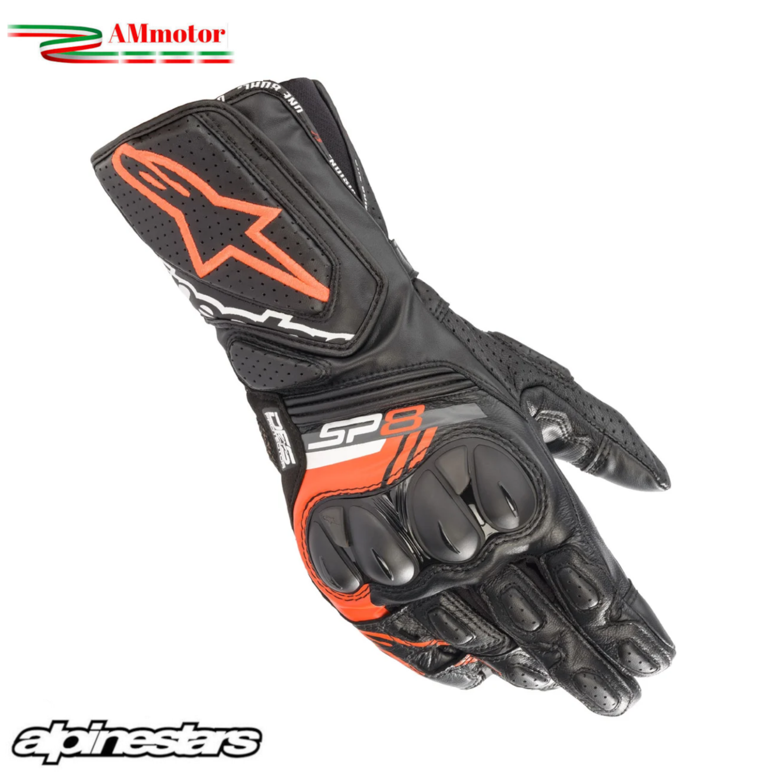 Guanti Moto Alpinestars SP8 V3 Black Red Fluo Racing Touring in Pelle Tg XXL