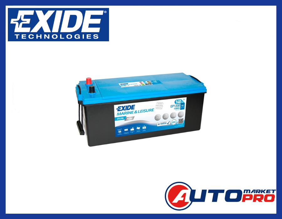 BATTERIA EXIDE EP1200 DUAL AGM 140AH 700A PER NAUTICA E TEMPO LIBERO