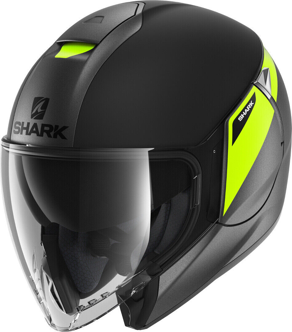 CASCO HELMET MOTO JET SHARK CITYCRUISER KARONN NERO GIALLO FLUO OPACO TG XS