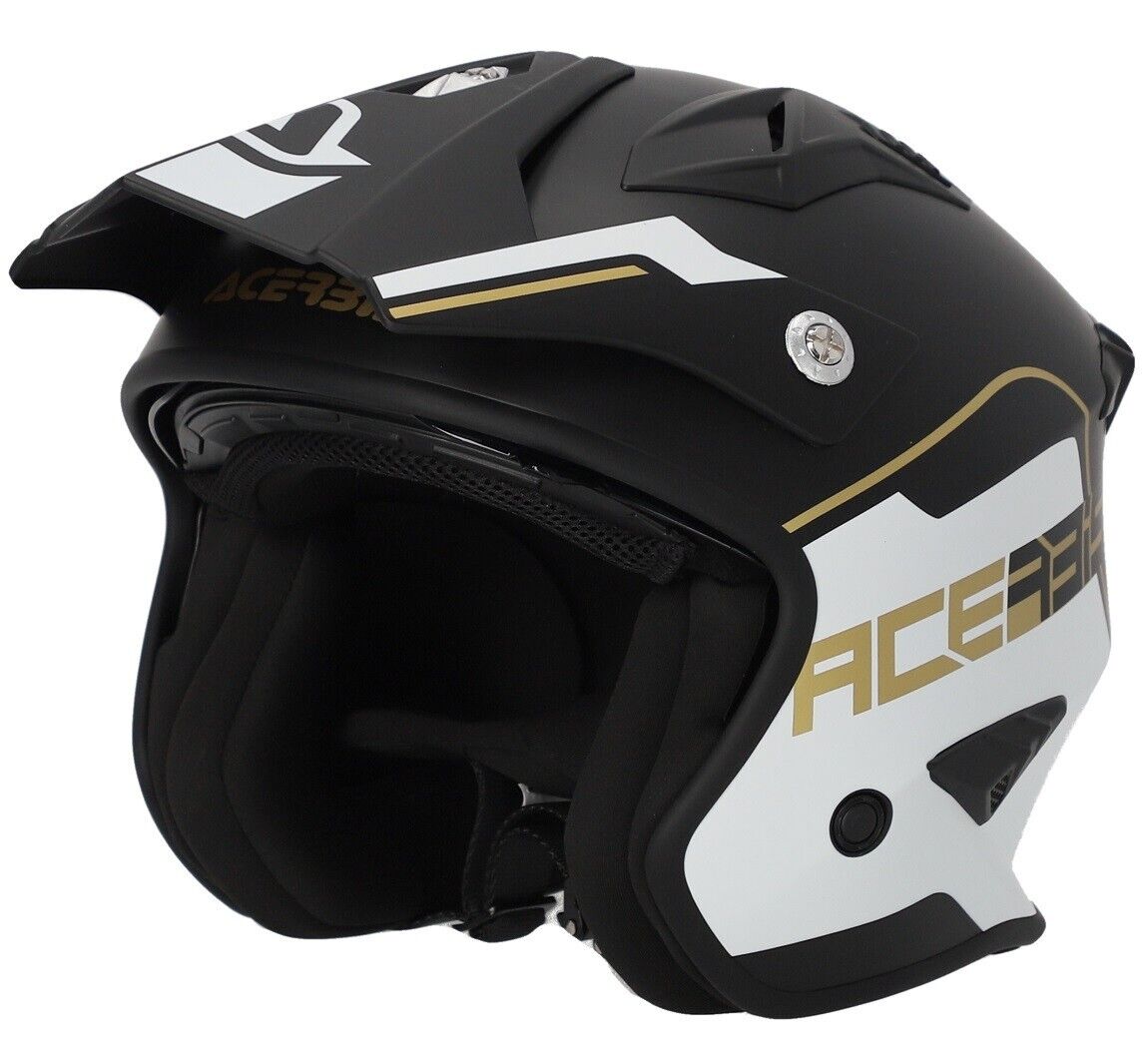 CASCO MOTO ACERBIS JET ARIA 2206 NERO BIANCO ORO VISIERA INTERNA FUME' TG XS