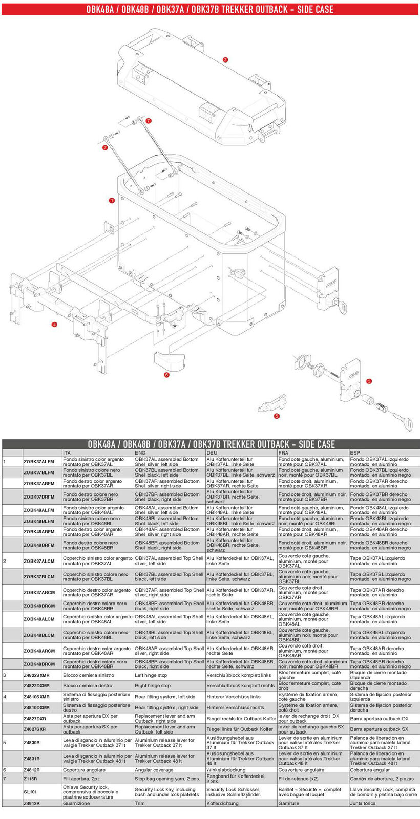 GIVI Z4830R LEVA DI SGANCIO IN ALLUMINIO PER VALIGIE TREKKER OUTBACK 37 LT