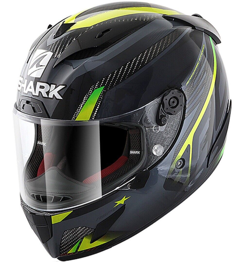 CASCO HELMET MOTO RACING SHARK RACE-R PRO CARBON ASPY CARBONIO GIALLO FLUO TG M