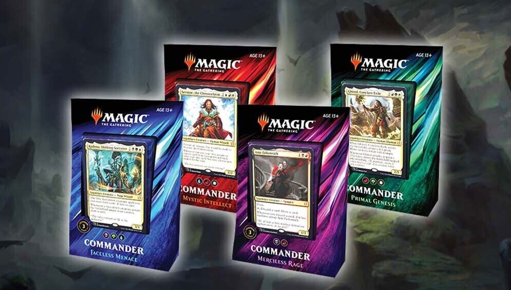 MTG Comandante 2019 Set Di 4 Mazzi Interno Custodia Magia Il Gathering Sigillato
