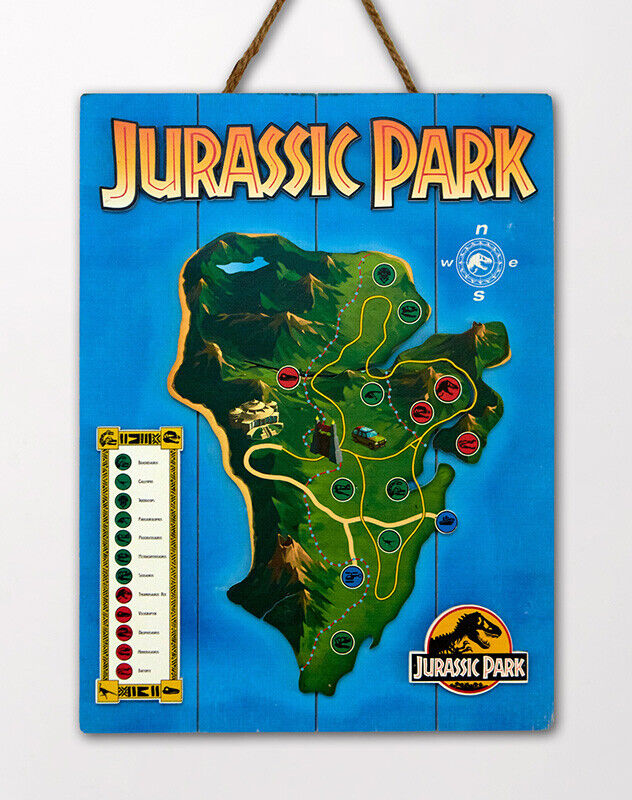 Jurassic Park Wooden Map Poster 30 x 40 cm. DOCTOR COLLECTOR