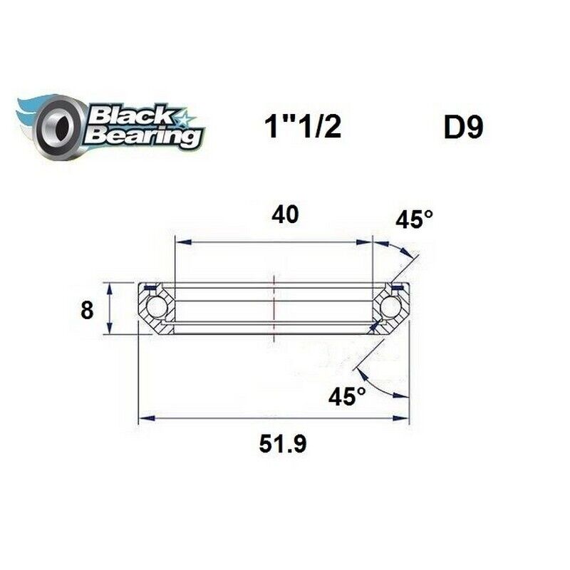 cuscinetto di ricambio sterzo 40x51.9x8mm 45 / 45 Black Bearing Bici